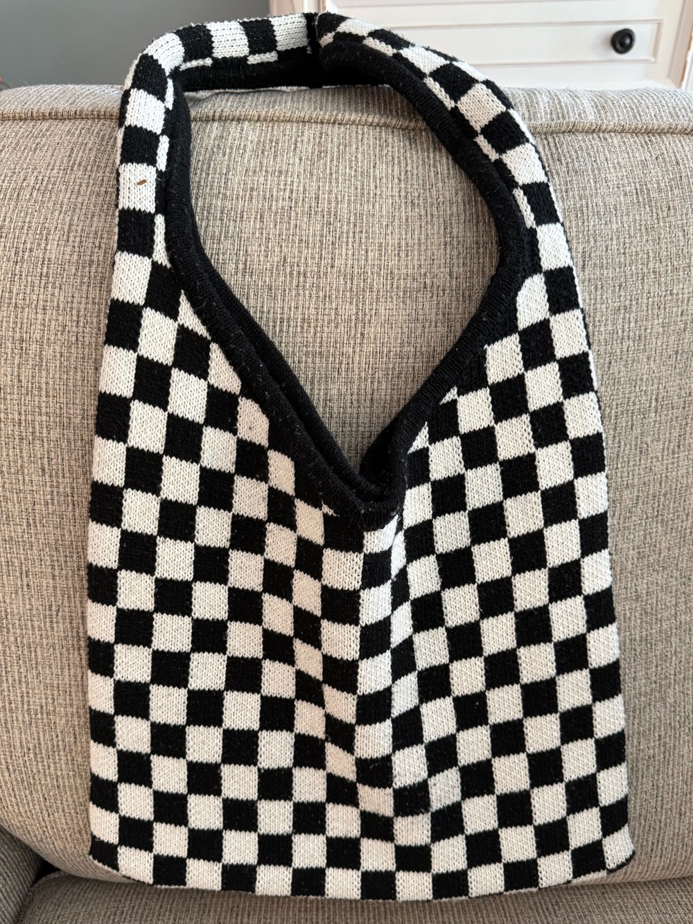 Forever 21 Black and White Checker Knit Shoulder Bag